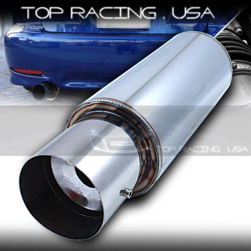 Universal n1 stainless 4" flat tip 2.5" inlet chrome muffler w/ silencer