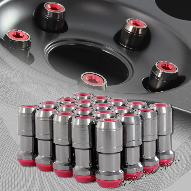 20 pcs m12 x 1.5mm thread pitch wheel rim tuner 1.9" long lug nuts red/gunmetal