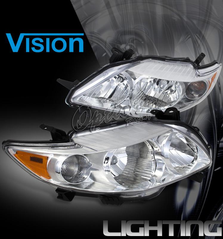 09-10 toyota corolla chrome housing head lights driver+passenger lamps ce le xle