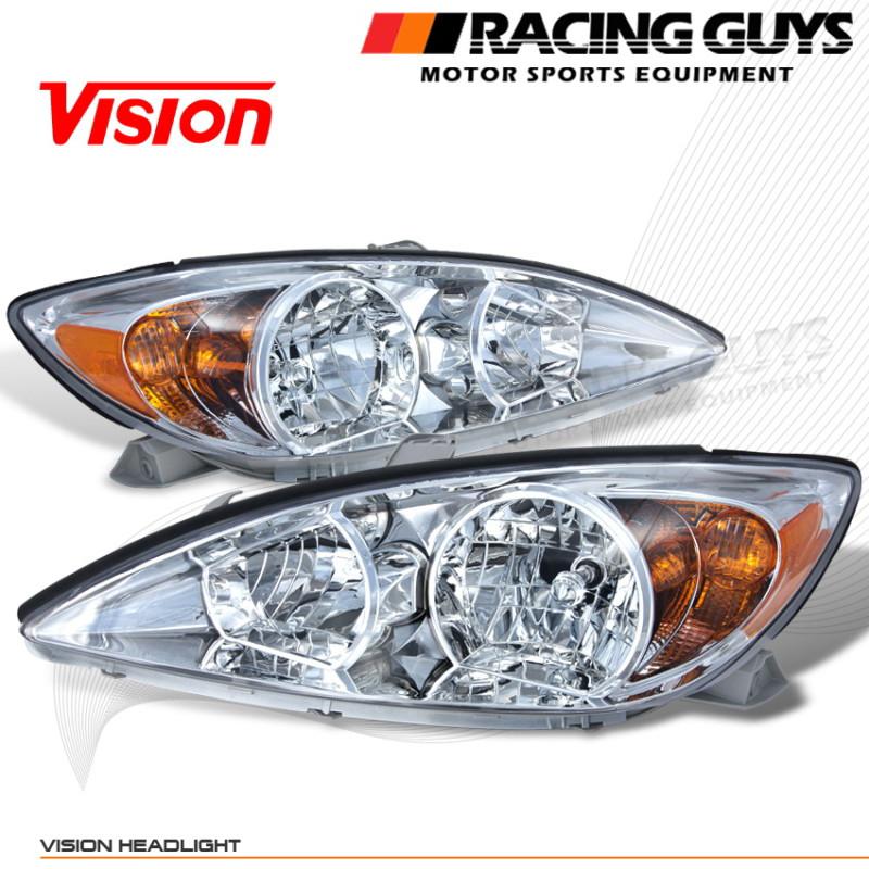 2002-2004 toyota camry le/xle vision replacmement left+right chrome headlights