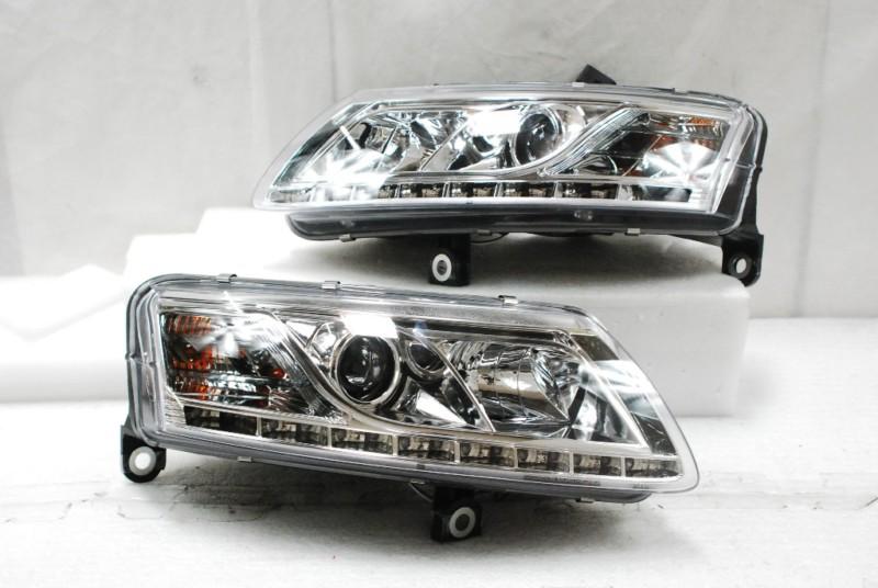 05-08 auudi a6 euro clear r8 style drl daylight led strip projector headlights