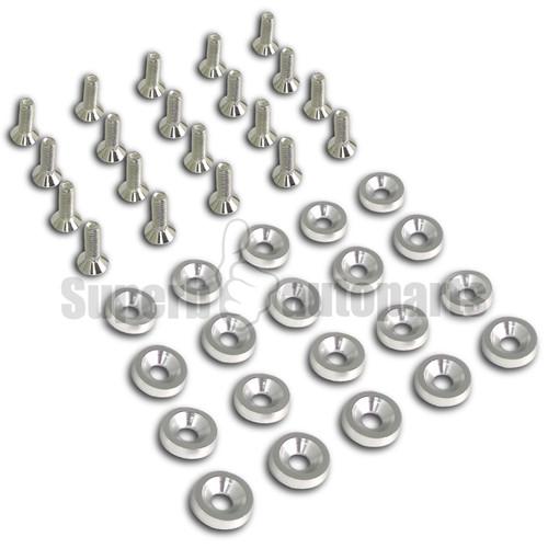 20 pc aluminum fender flat dress up screw bolt bumper washer kit silver