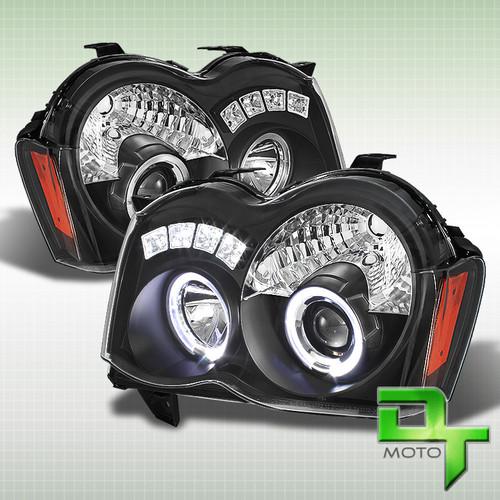 Black 08-10 grand cherokee dual halo projector headlights w/led drl running lamp