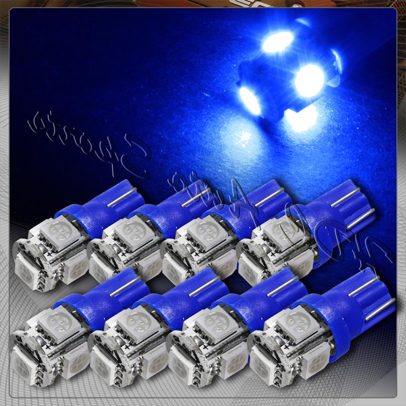 8x 5 smd led t10 194 wedge interior instrument panel gauge replacement bulb blue