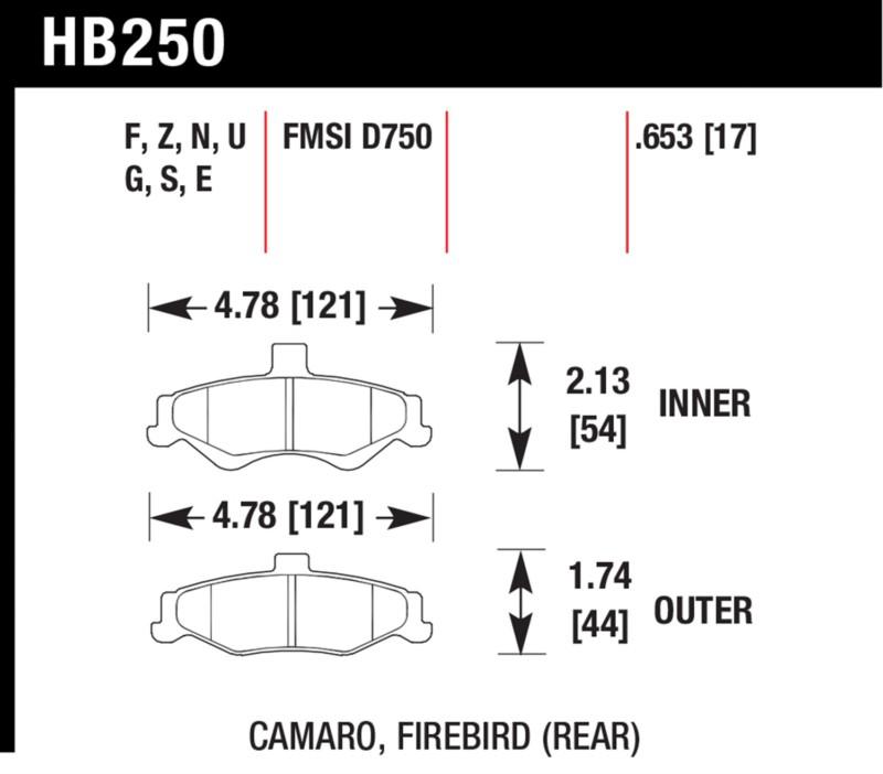 Hawk performance hb250f.653 disc brake pad camaro firebird firebird trans am