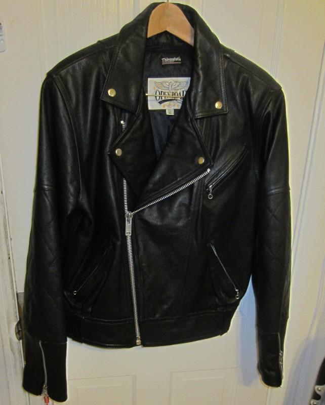 Leather thinsulate motorcycle jacket open road classic black heavy sz 40 medium