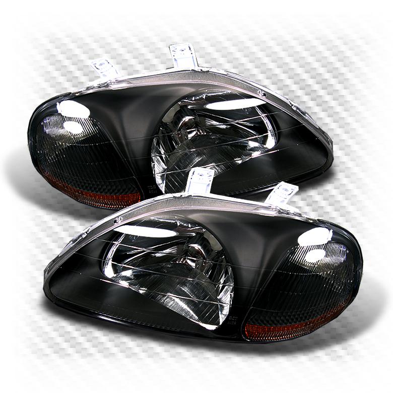 1996-1998 honda civic amber corner headlights black head lights pair set lamp