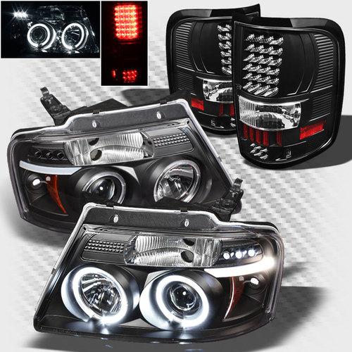 04-08 ford f150 twin halo led projector headlights+led tail head lights set lamp