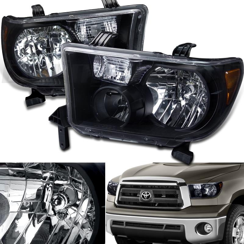 07-09 toyota tundra 08-12 sequia black housing head lights lamps amber signal