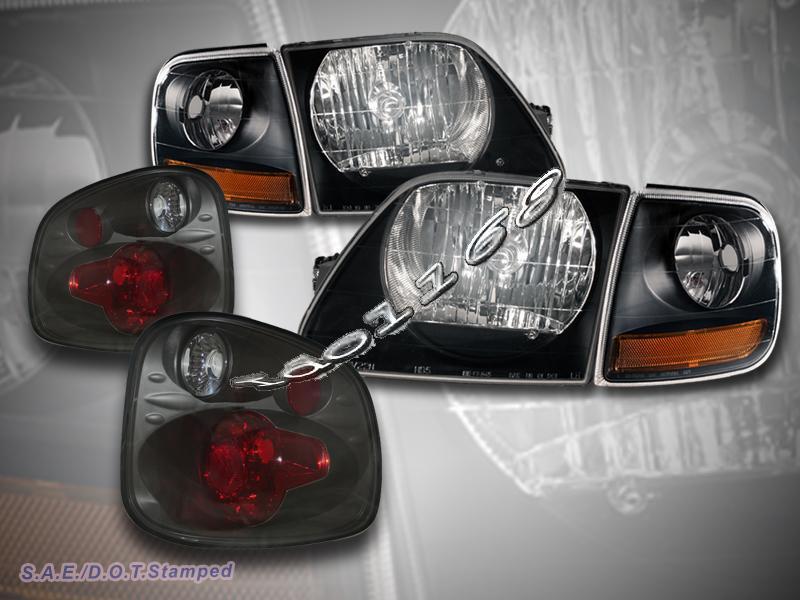 01 02 03 ford f150 supercrew svt headlights+ black corner+ tail lights black new