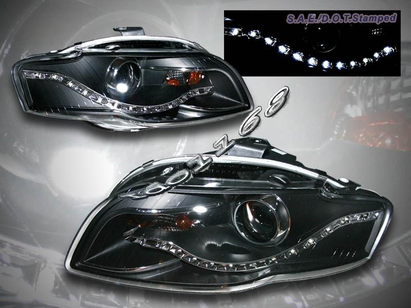 06-08 audi a4 projector headlights black clear w/r8 led