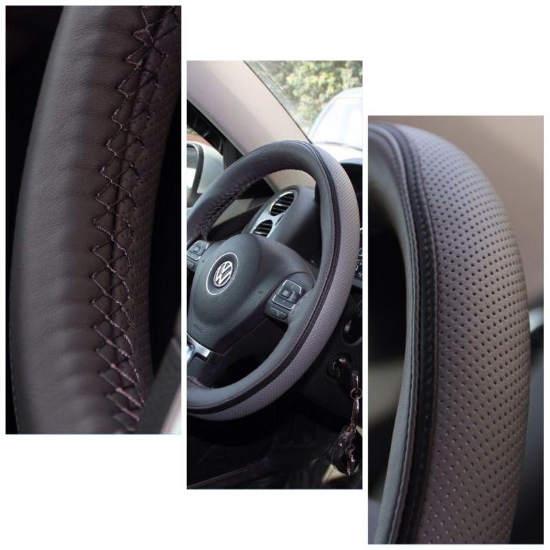 Grey+black lining leather steering wheel cover 47014g 14-15" for lexus gmc is250