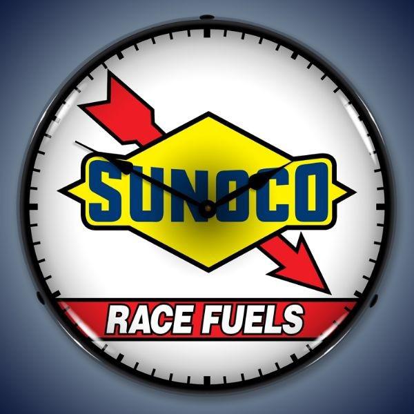 Retro nostalgic lighted clock 14" 18a vintagecar hot rod sunoco racing fuel