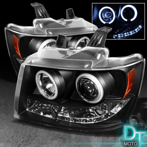 Black 07-13 suburban avalanche tahoe ccfl halo projector drl led headlights lamp