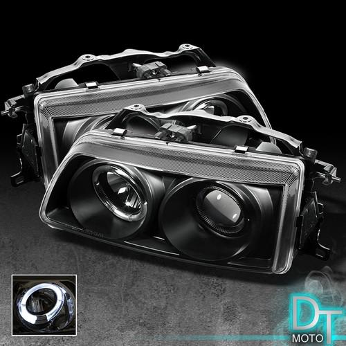 Black 90-91 honda crx civic dual halo projector headlights lights left+right