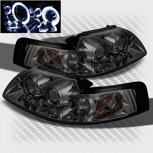 Smoked 99-04 ford mustang twin halo projector headlights smoke head lights pair