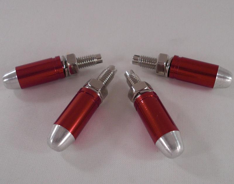 4 billet red & silver bullet license plate frame bolts - motorcycle lic fastener