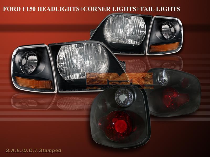 2001-03 ford f150 supercrew svt headlights black corner + tail lights smoke