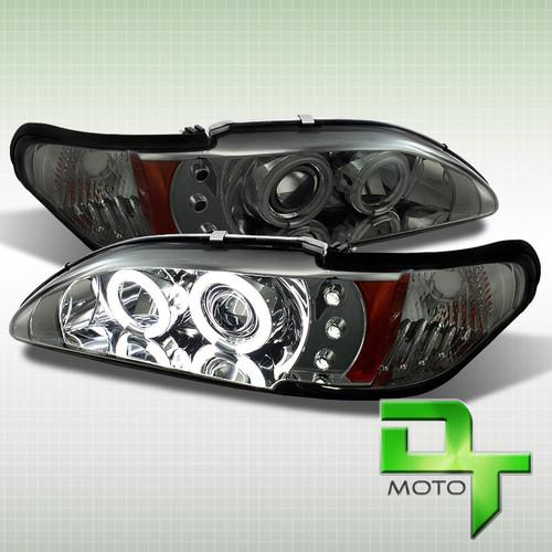 Smoked 94-98 ford mustang ccfl halo projector led headlights lights left+right