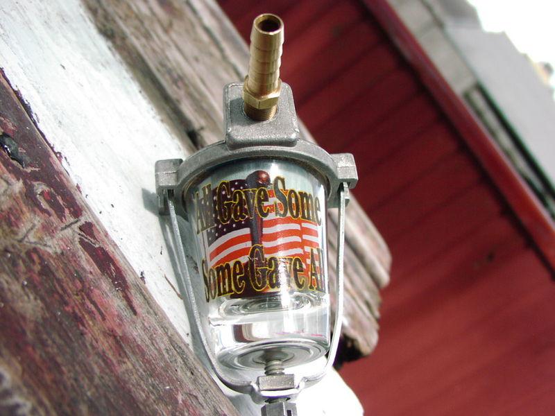 Vintage glass fuel filter. custom, rat rod, hot rod, motorcycle, harley.