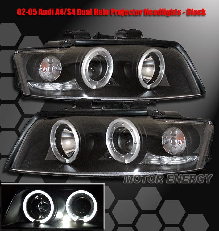 2002-2005 audi a4/s4 led halo projector headlight black