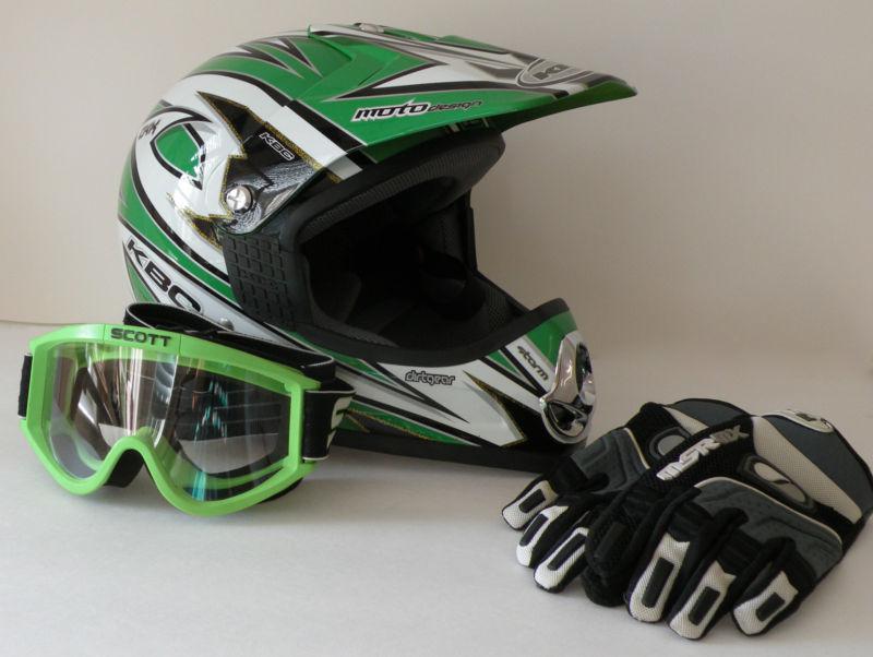 Kbc helmet - dirtbike, motorcross, supercross w/goggles/gloves - size med