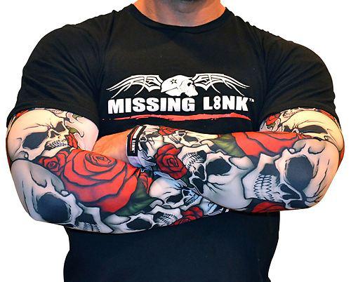 Missing link armpro bones n roses wicking compression sleeve - protect tattoo