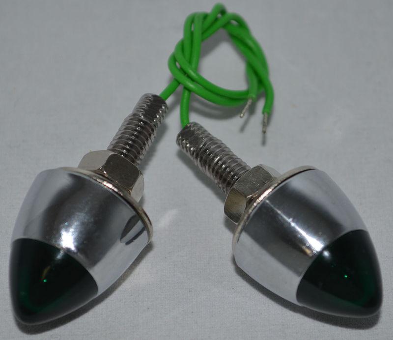 2 chrome spike "green" led license plate frame bolts - lighted bullet fastener