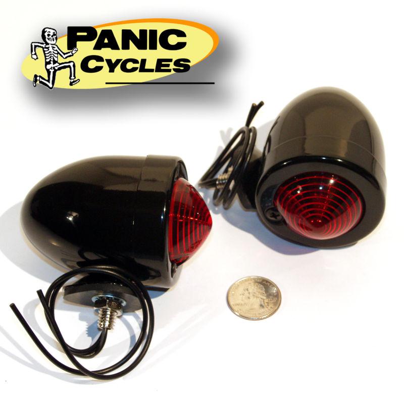 Bullet stop turn signal light gl black red dual fil pair - harley replica bobber