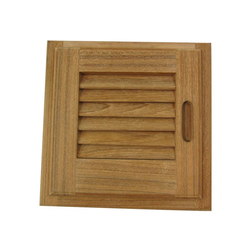 Brand new teak louvered cabinet doors, 12" x 12" left hand opening