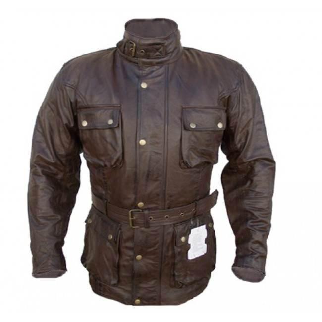 Classic vintage trail blazer motorcycle waxed age treated brown leather jacket