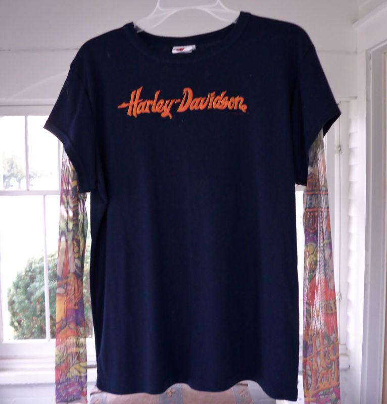 Woman's tattoo sleeve harley davidson shirt.  sheer, 2x