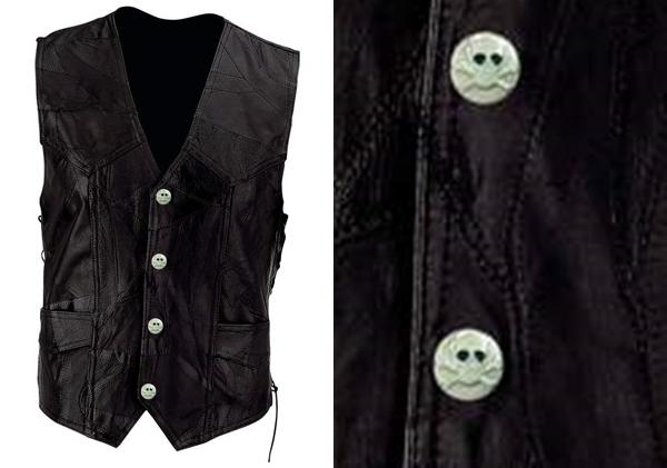 Rock design genuine buffalo leather motorcycle vest w/skull & cross bones patch