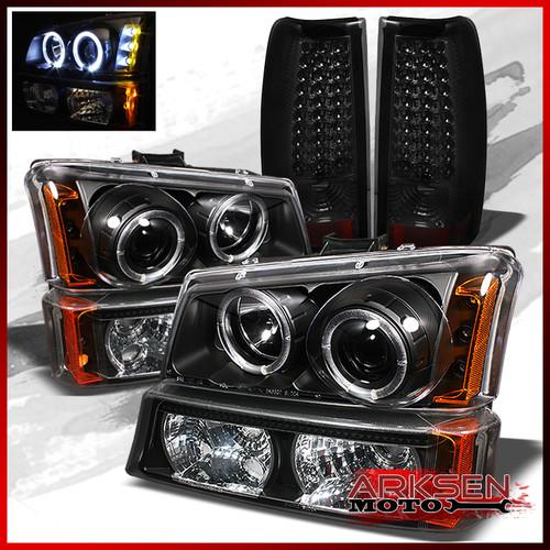 03-06 silverado dual halo led projector headlights+bumper+smoked led tail lights