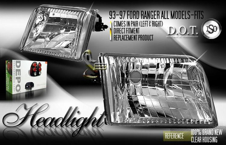 Depo pair euro style chrome headlights head lamps 93-97 94 95 96 ford ranger