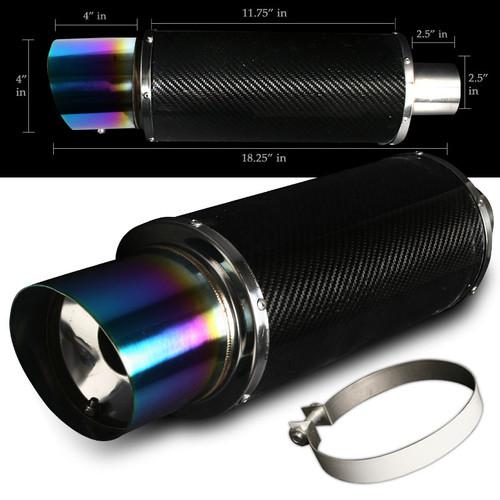 Carbon fiber 2.5" inlet / 4" rainbow slant tip muffler silencer