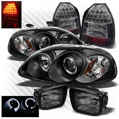 96-98 civic 3dr black pro headlights + led perform tail lights + fog lights set