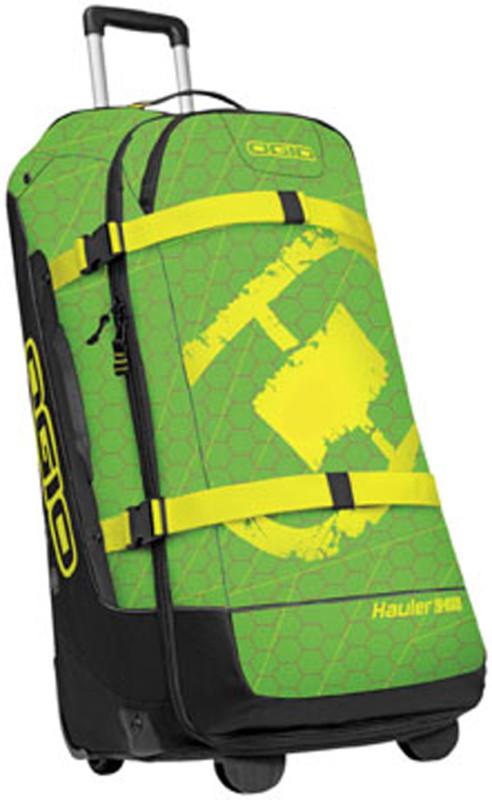 Ogio wheeled hauler 9400 roller gear bag, green hive/black, 33"h x 17"wx14.75"d