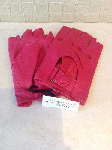 Carolina amato fingerless (hot pink)leather driving gloves (small)