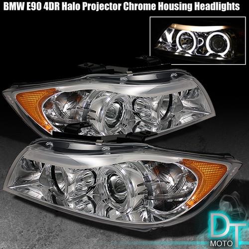 05-08 bmw e90 3-series 4dr dual halo projector headlights lights w/led eye lid