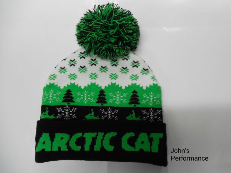 Black & green arctic cat pom beanie hat cap 5243-066