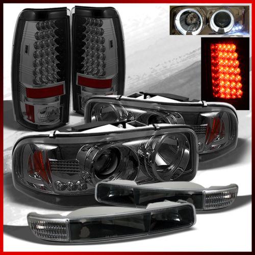 1999-2003 gmc sierra led halo projector headlights+bumper+smoked led tail lights