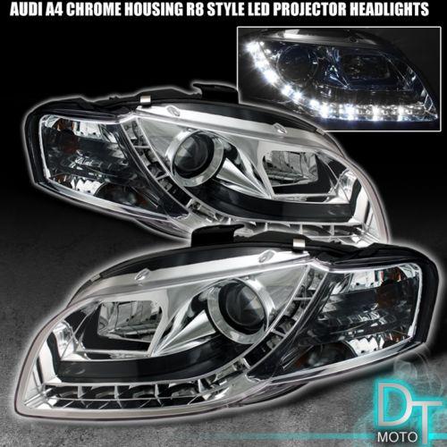 06-08 audi a4 s4 b7 clear projector headlights +daytime drl led running lights