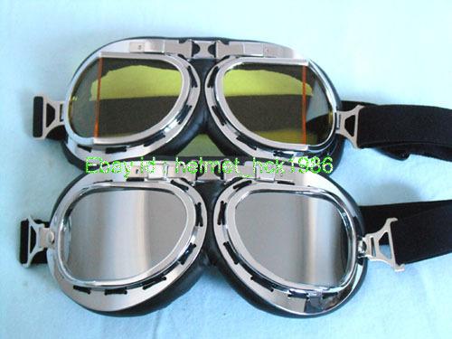 2 pcs uv motorcycle scooter cruiser fly helmet's goggles silver + yellow lenses