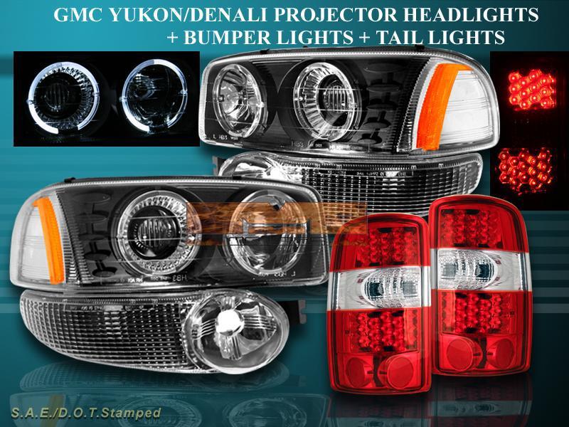 00-06 yukon denali xl twin halo projector headlights +red led tail lights+bumper