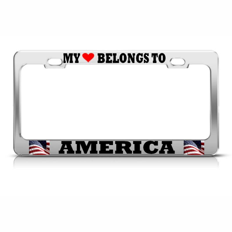 My heart belongs to america license plate frame usa flag pride suv auto tag