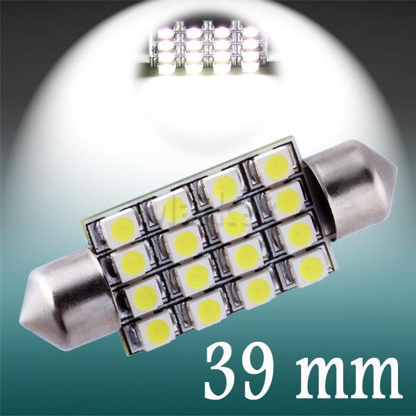 39mm 16 smd pure white dome festoon led car light bulb lamp