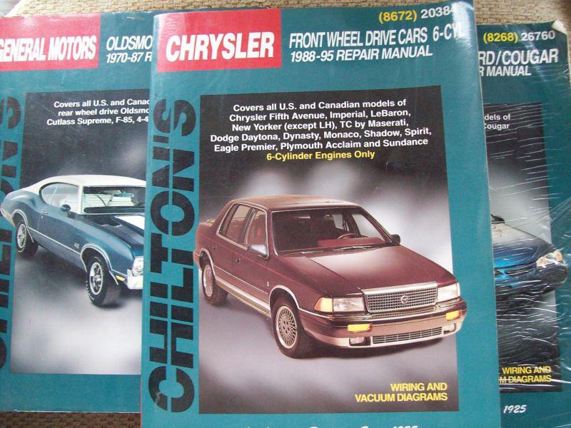 Auto repair manuals olds cutlass 70-87 chrysler 88-95 ford cougar t bird 83-96