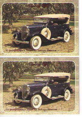 1931 chevy deluxe phaeton baseball card sized cards - lot of 2 - must see !!