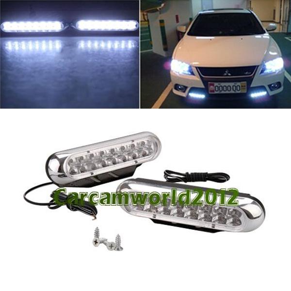 2x universal white 16 led daytime running light fog drl